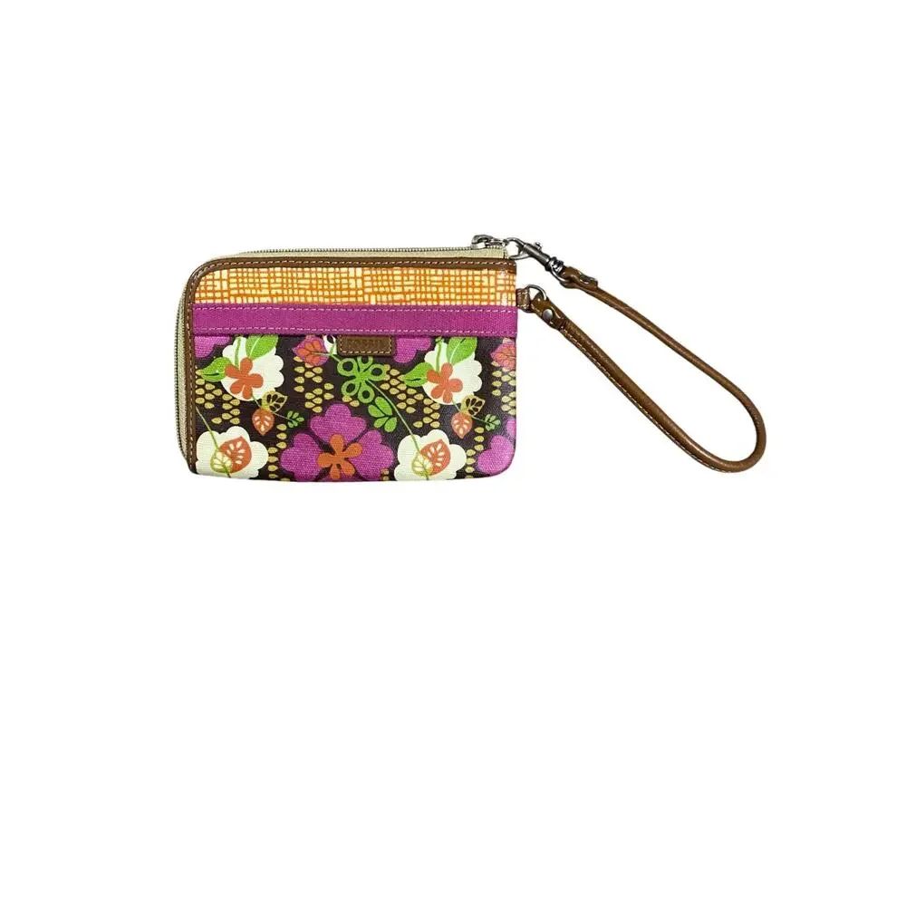 Y2K Fossil Floral Leather Trim Wristlet